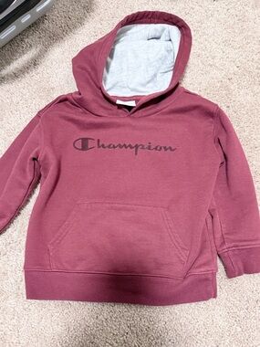 Champion Kids Burgundy Hoodie with Gray Lining